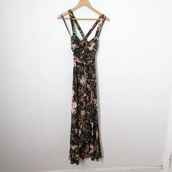 Maeve Anthropologie black green pink tropical floral Gabriela stretch maxi dress - Picture 3 of 9